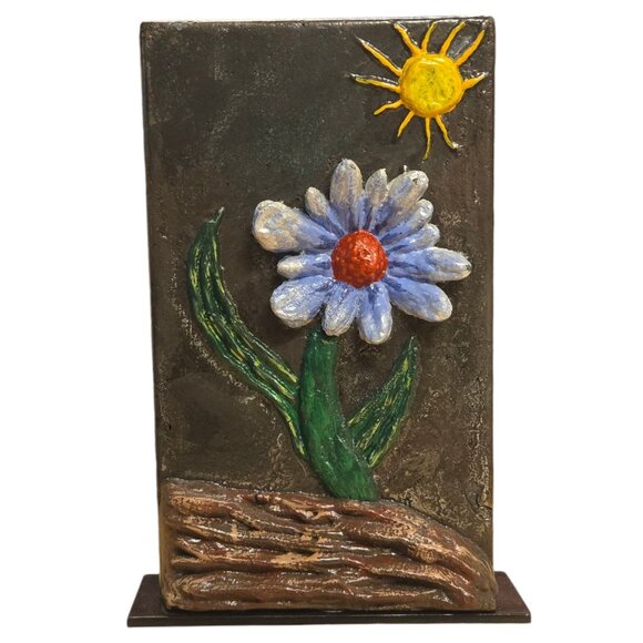 Metal Flower Sculpture OOAK Modern Art Home Decor Floral Statue - Picture 1 of 16